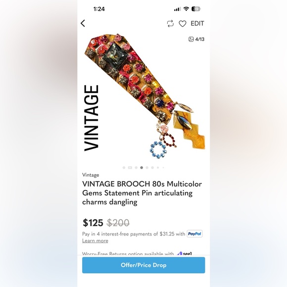 Vintage Earrings clip 70s multicolor gems statement articulating charms dangling - Picture 10 of 10